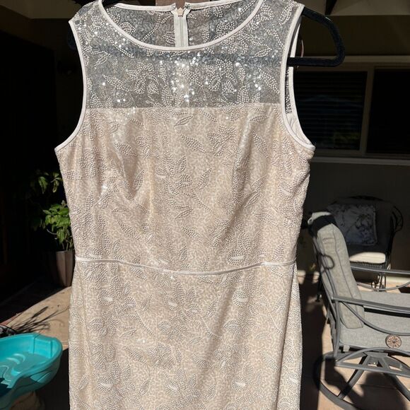 Ralph Lauren Formal Dress Women 10 Champagne Nude Sequin Sleeveless Party - Picture 8 of 13